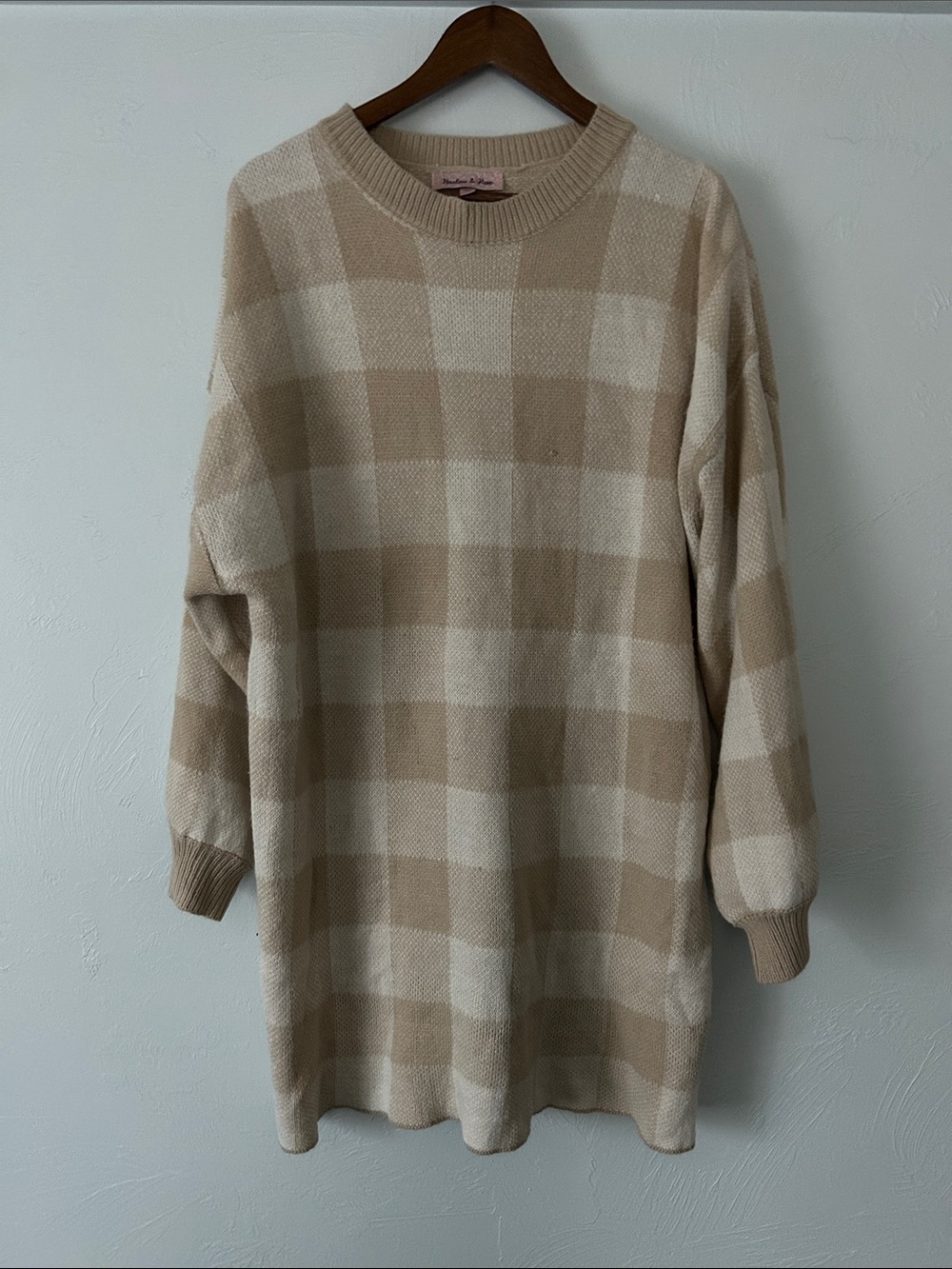 Beige Plaid Women’s Sweater Dress